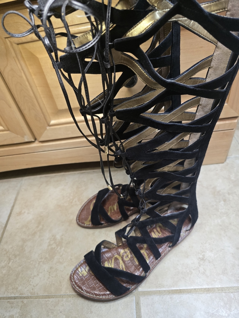 Sam Edelman Gena Black Suede Gladiator Sandals Size 10 M - Picture 3 of 6